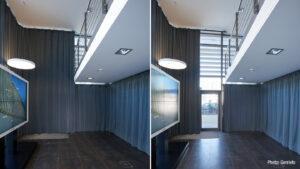 Soundproof curtains in the office with open gallery