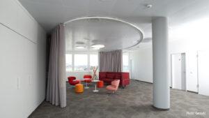 Soundproof curtain as room divider for quiet zone