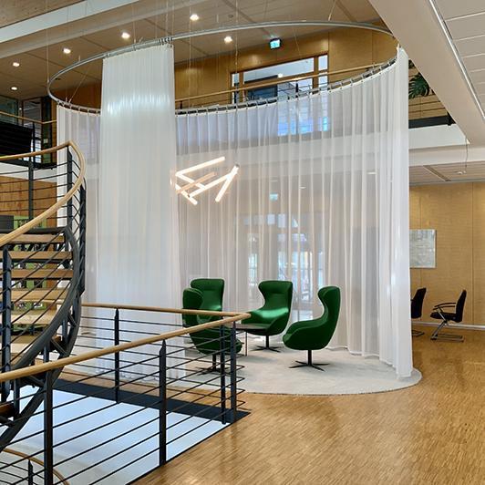 translucent curtain on rail oval for separate rest area